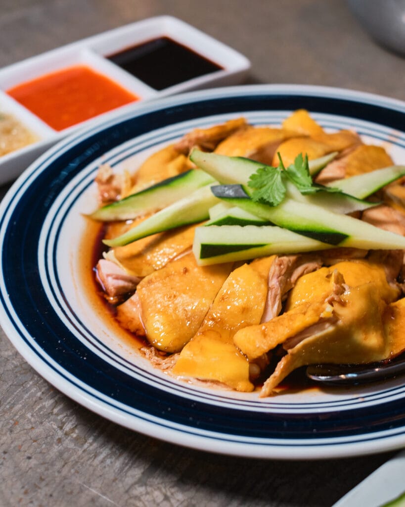 Hainanese chicken dish.