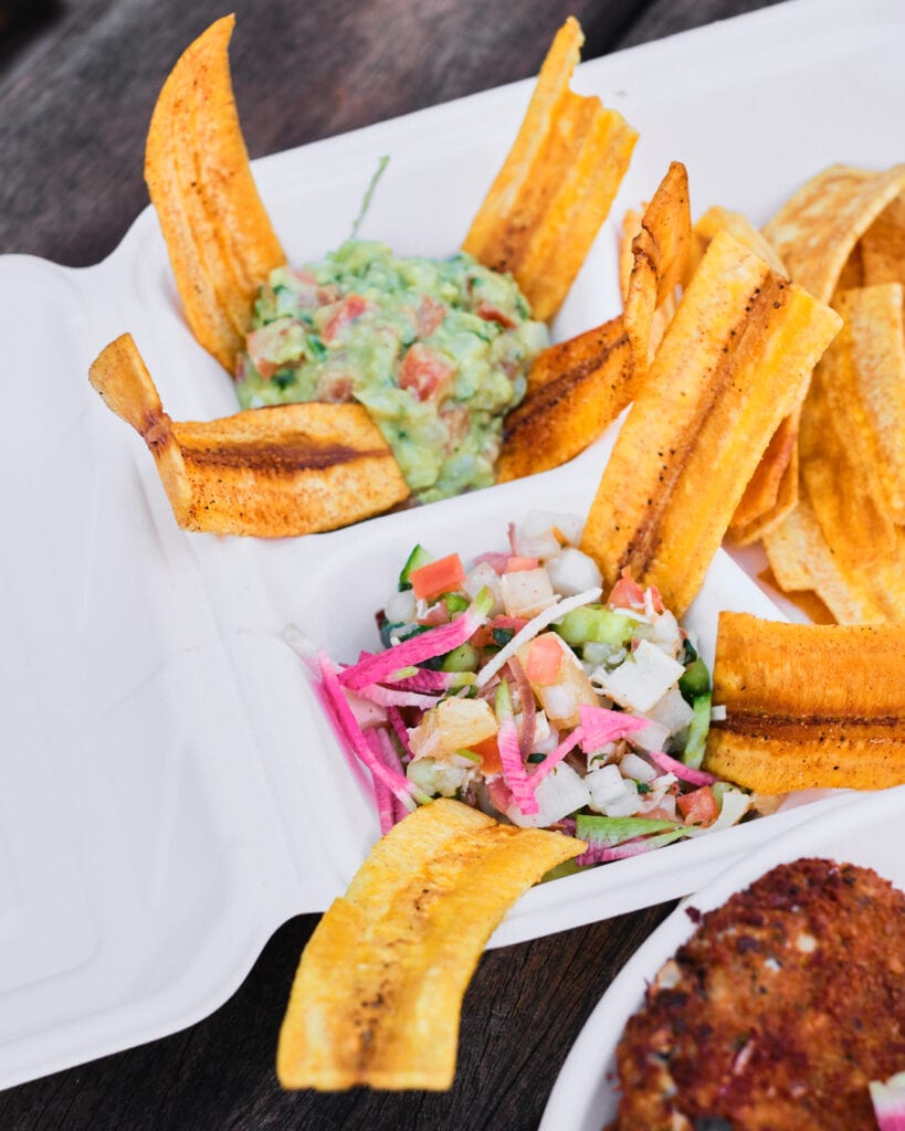 ceviche with plantain chips.