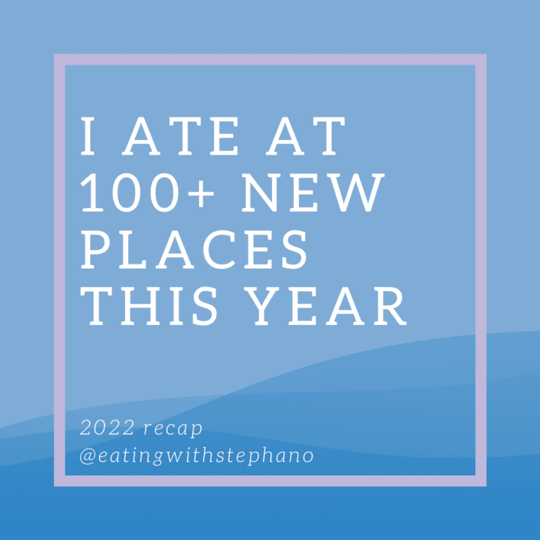 text graphic: "I ate at 100+ new places this year. 2022 recap for @eatingwithstephano"
