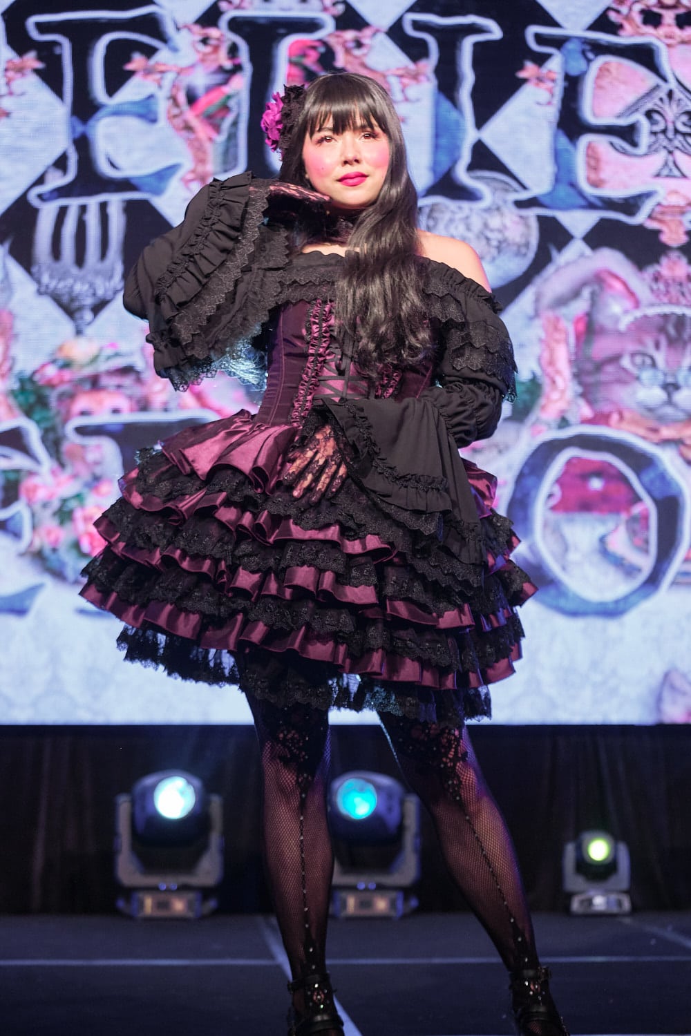 Purple and black gothic lolita outfit - full body 2.