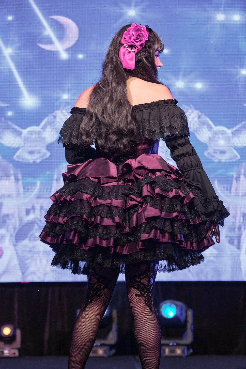 Purple and black gothic lolita outfit - backside.