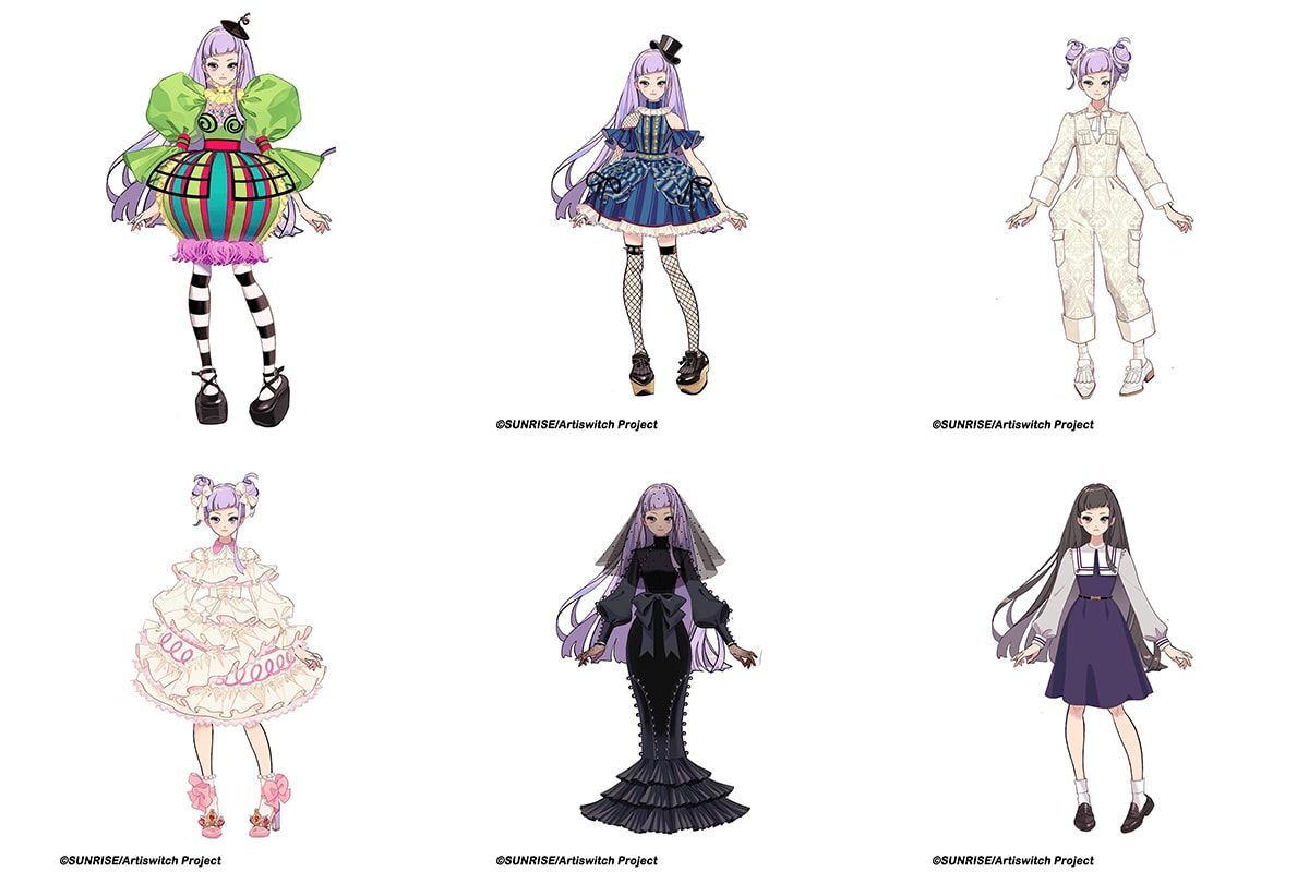 Collage 6 eccentric outfit designs for Artiswitch main character Nina.