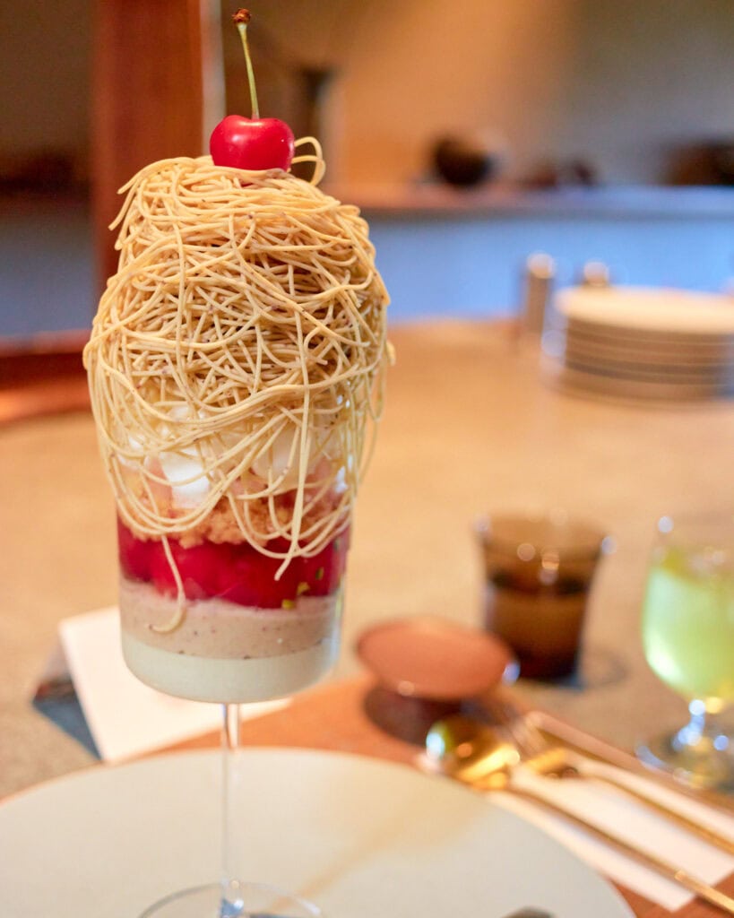 Seasonal cherry mont blanc parfait