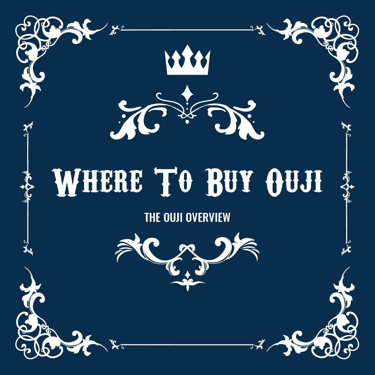 Graphic with solid navy background and white text "Where to Buy Ouji: The Ouji Overview"