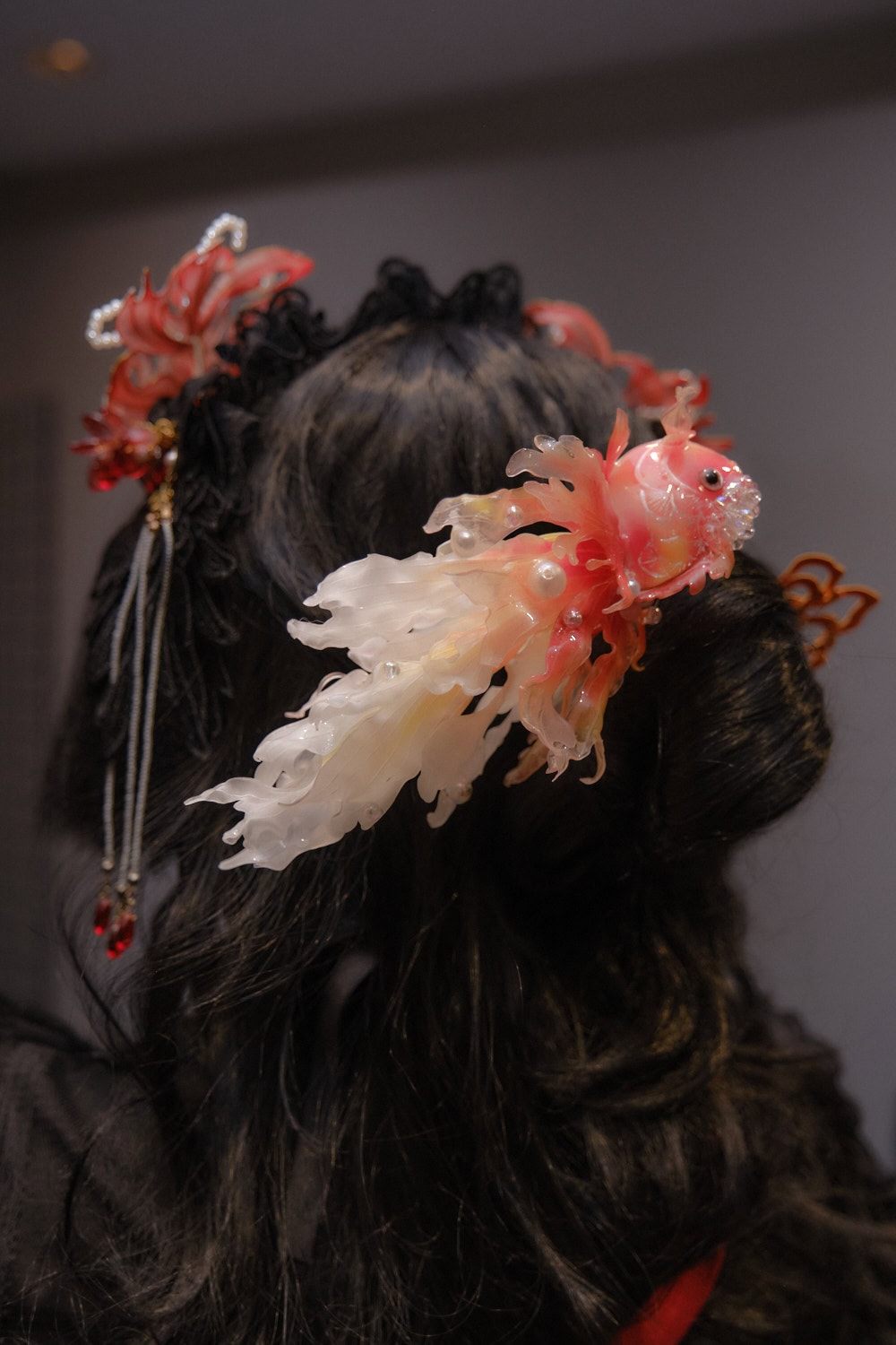 3-D goldfish hair pins.