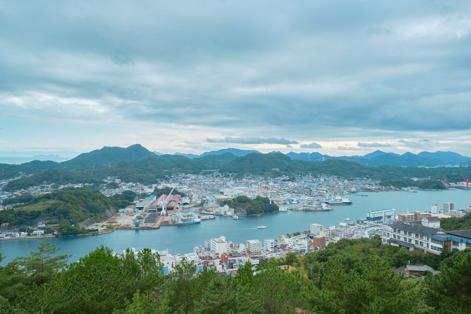 View from Onomichi's mountain, looking across the inland sea at Mukaishima Island