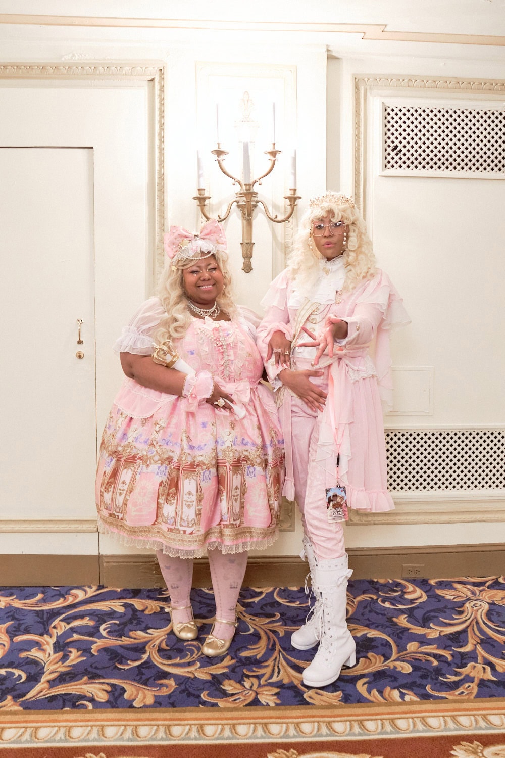 All pink matching lolita and ouji couple.