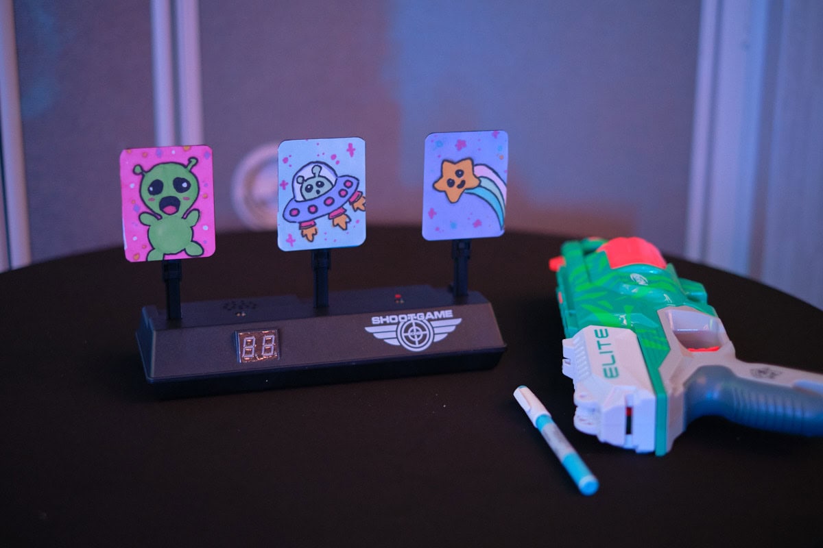 Alien themed shooting targets with nerf gun.