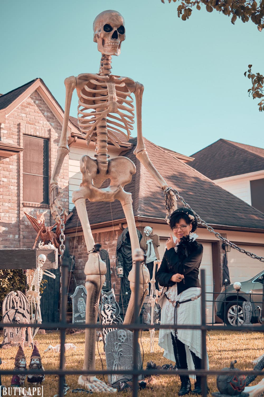 Stephano posing coolly with the 12 ft skeleton.