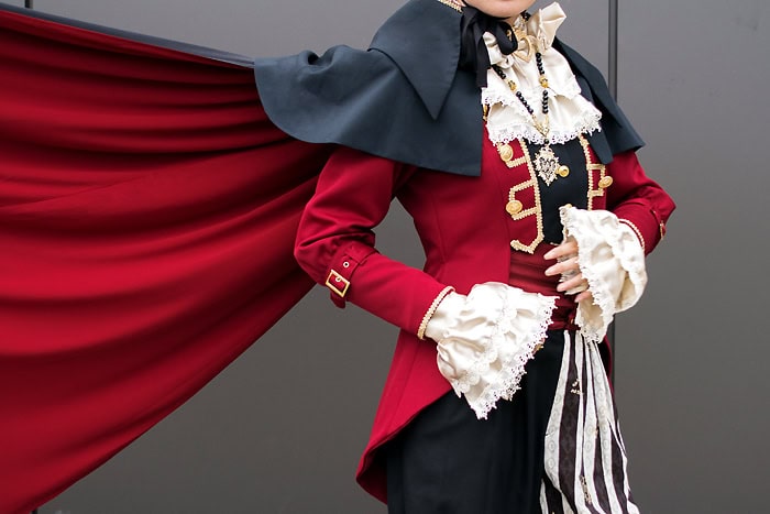 Detail shot of the cape and jacket.