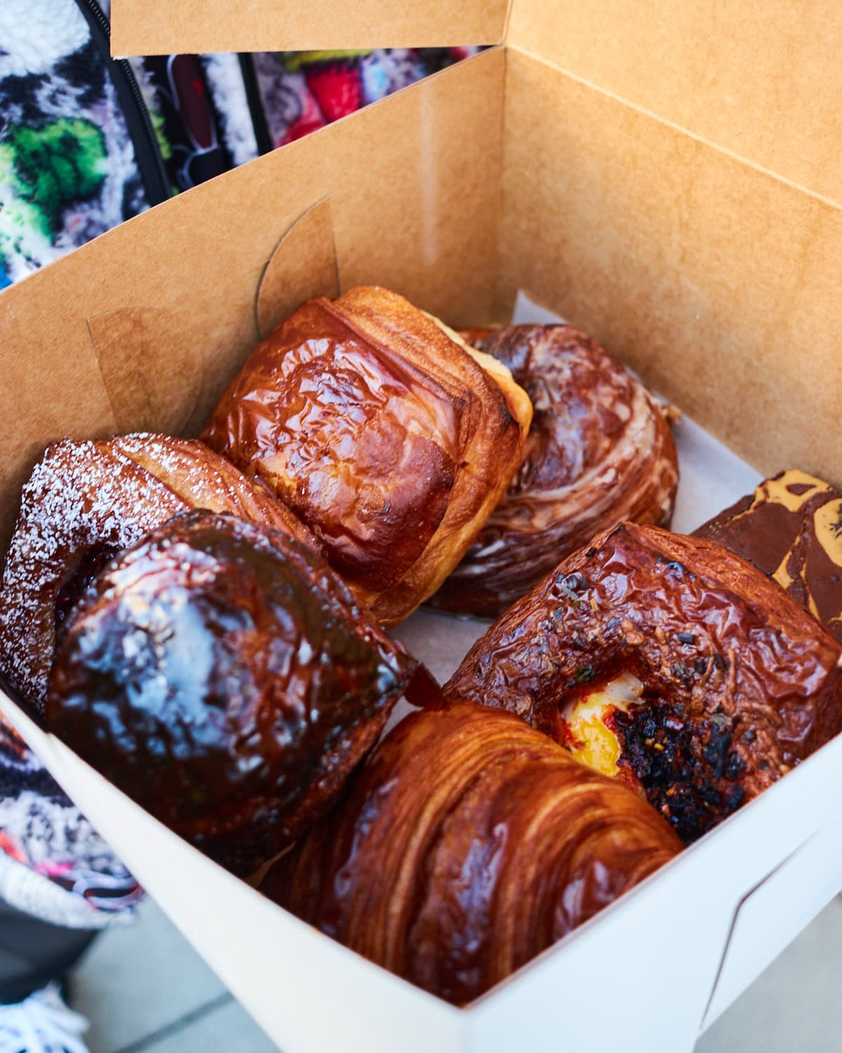 Pastry box from Last Call Baking Company with sweet and savory pastries