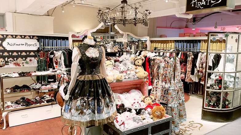 Shop interior of Alice and the Pirates's Harajuku store. The shop also has some bags and dresses from Baby, the Stars Shine Bright.